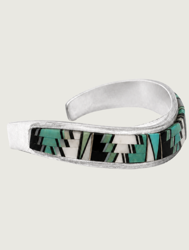 Tommy Jackson Sterling Silver Multicolor Inlay Cuff Bracelet
