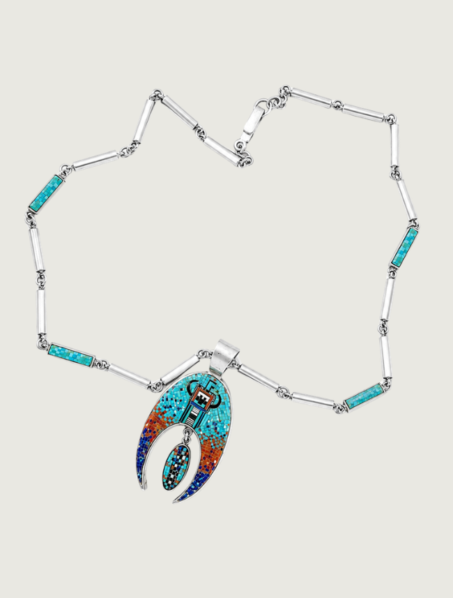 Carl & Irene Clark Sterling Silver Turquoise/Lapis/Coral Necklace