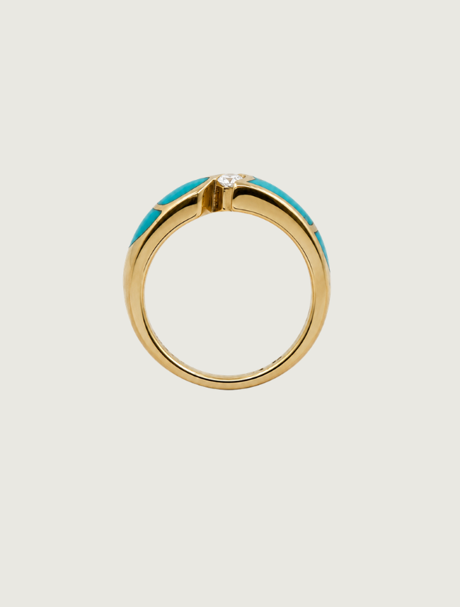 14K Yellow Gold Sleeping Beauty Turquoise & Diamond Ring