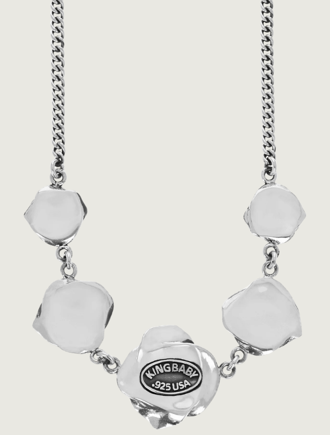 King Baby Curblink Chain Necklace with Five Silver Roses
