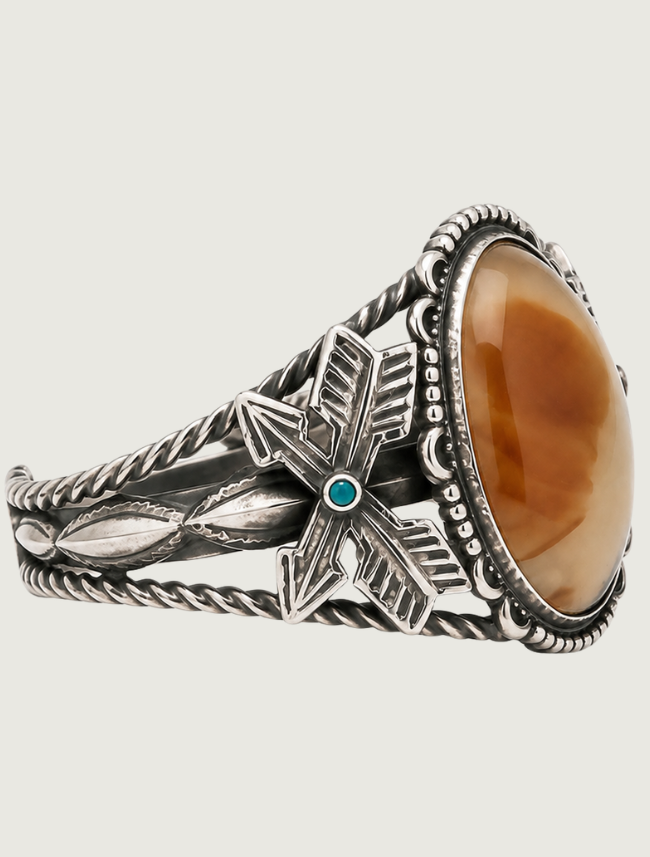 Sterling Silver Montana Moss Agate & Crossed Arrows Cuff