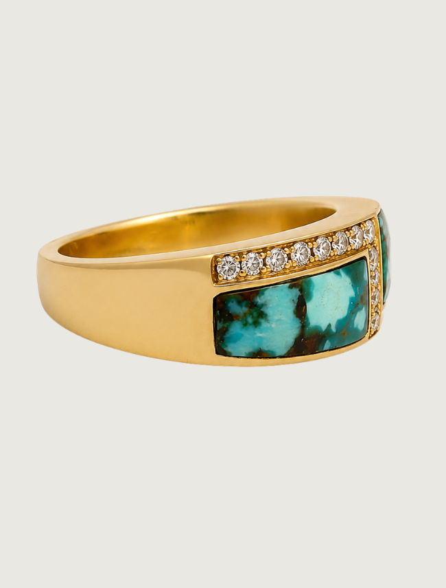 14K Yellow Gold Turquoise & Diamond Ring