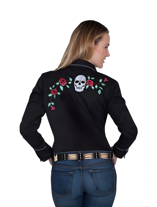 Scully Women's Skulls & Roses Embroidered Shirt