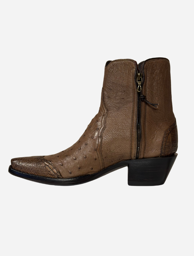 Stallion Ostrich & Caiman Zorro Ankle Boots in Mouse