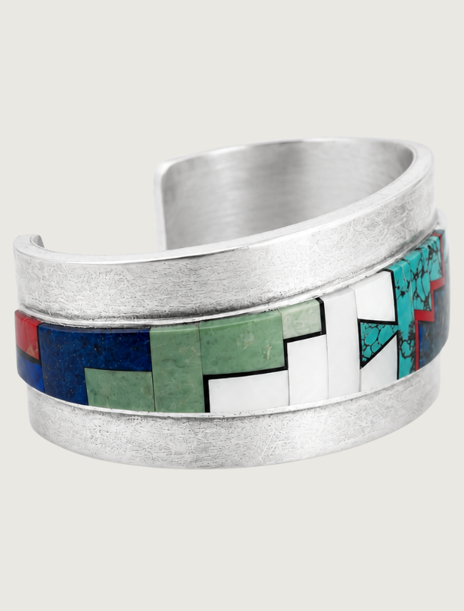 Francis Sterling Silver Multicolor Inlay Cuff Bracelet