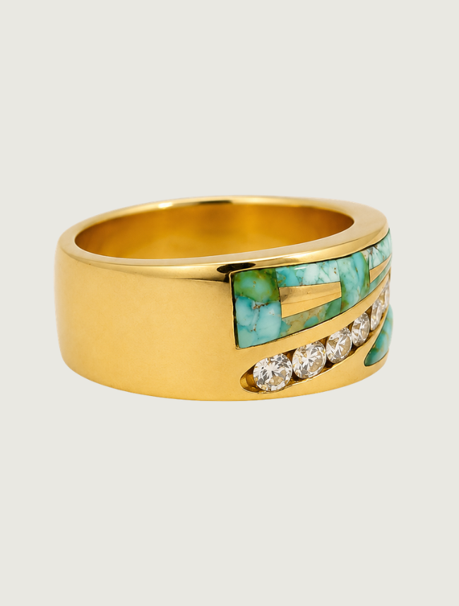 14K Yellow Gold Turquoise & Diamond Ring