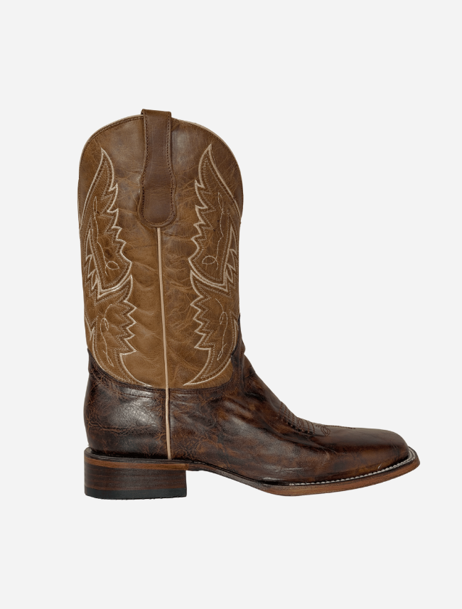 Men's Honey & Tan Embroidery Distressed Leather Cowboy Boot