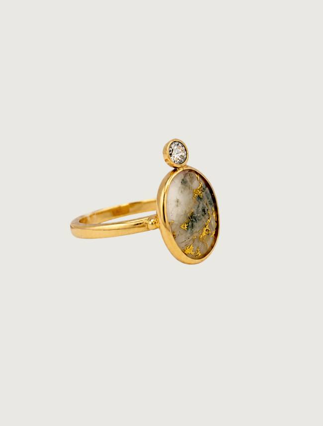 14K Yellow Gold Gold Quartz & Diamond Ring