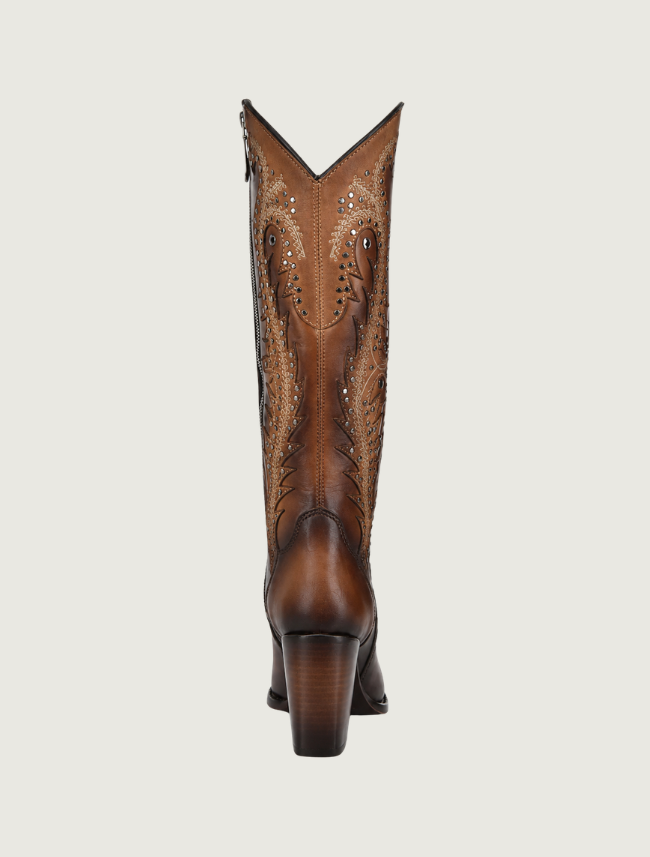 Cuadra Honey Cowhide Embroidery & Studs Cowgirl Boots
