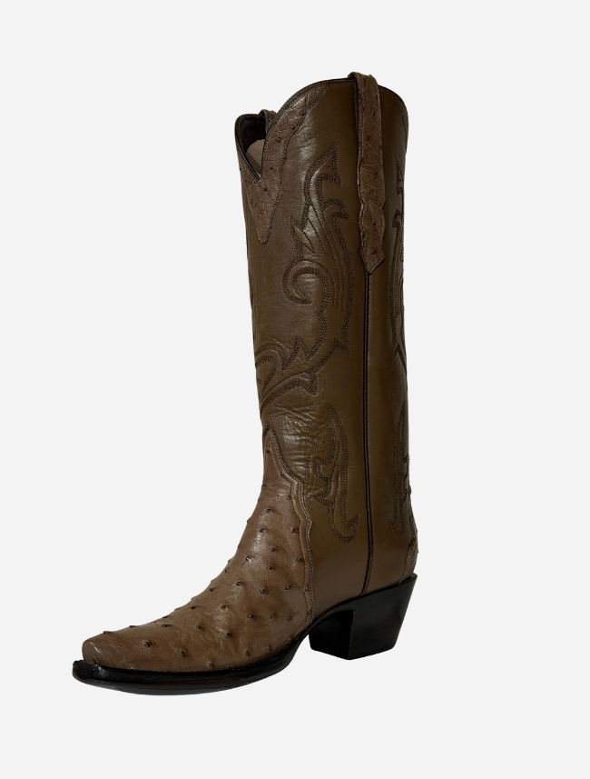 Stallion Ostrich & Buffalo Calf 14" Gallegos Boots in Mouse