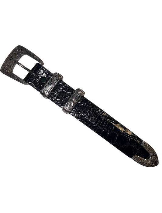 Clint Orms Clay 1813 Sterling Silver Engraved Belt Buckle Set