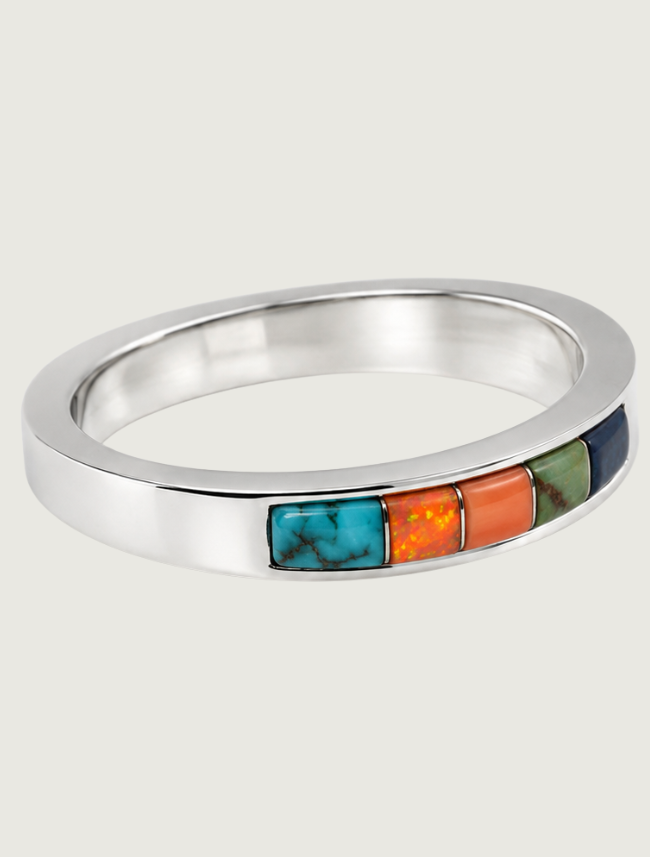 Sterling Silver Multi Inlay Ring