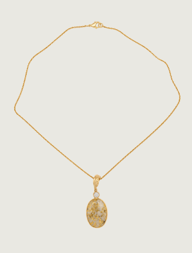 14K Yellow Gold Quartz & Diamond Pendant