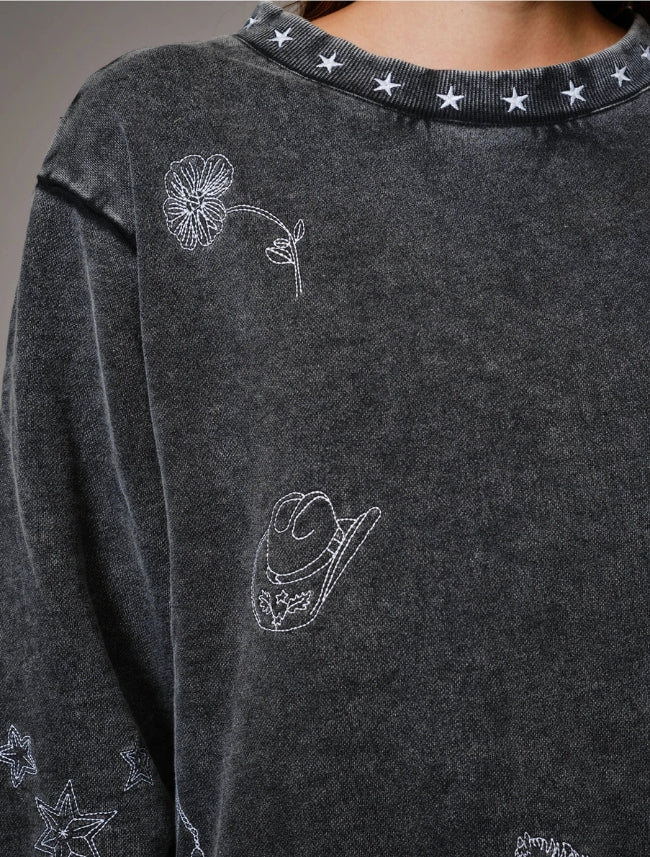 Blue B Mineral Wash Western Embroidered Sweatshirt