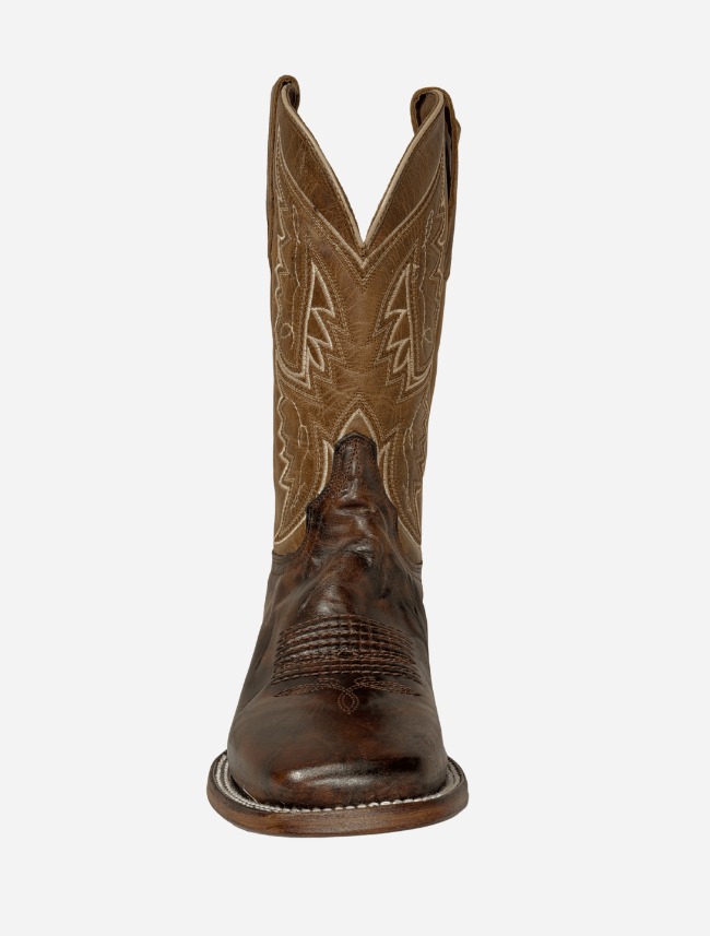Men's Honey & Tan Embroidery Distressed Leather Cowboy Boot