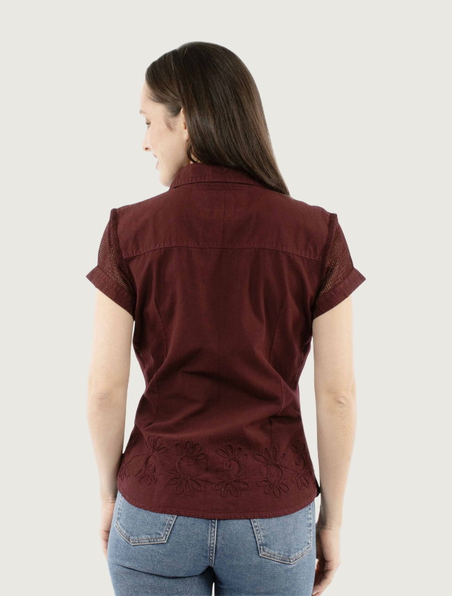 Scully Women's Embroidered Cap Sleeve Button Front Shirt