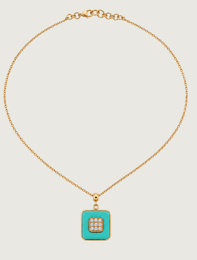18K Yellow Gold Blue Enamel & Diamond Necklace