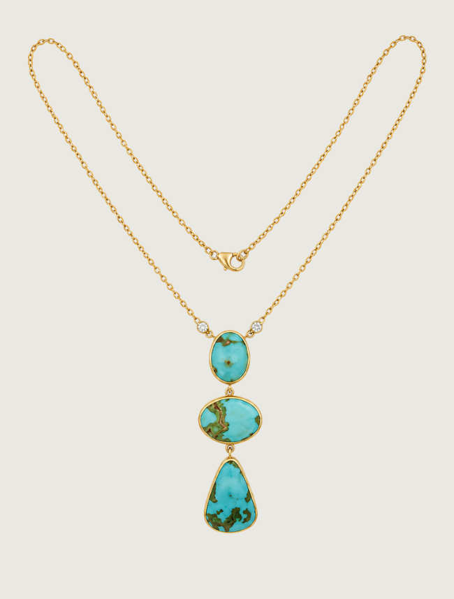 18K Yellow Gold Royston Turquoise & Diamond Necklace