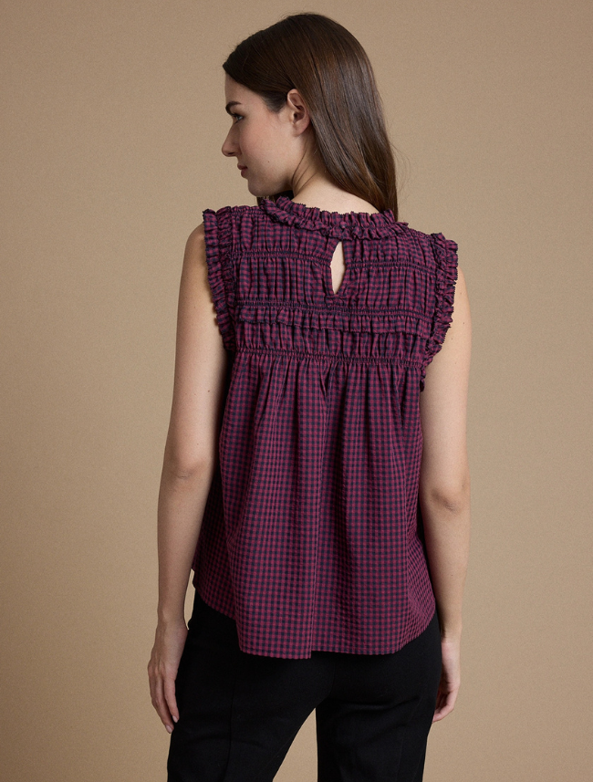 Raisonnel Smocked Ruffle Gingham Sleeveless Top