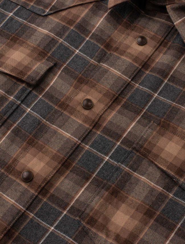 Madison Creek Bisley Western Shirt in Grey & Brown Plaid