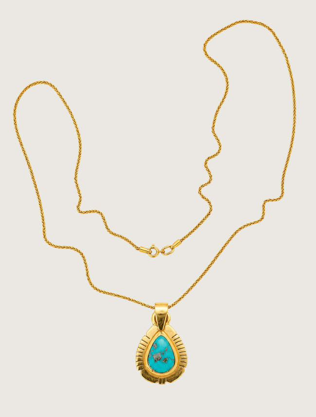 14K Yellow Gold Kingman Turquoise Pendant