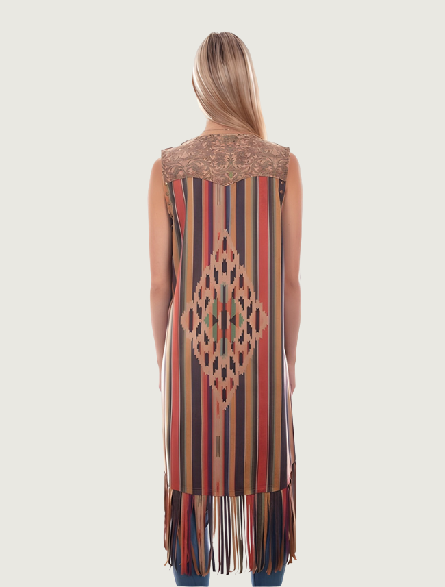 Scully Long Microfiber Serape Fringe Vest