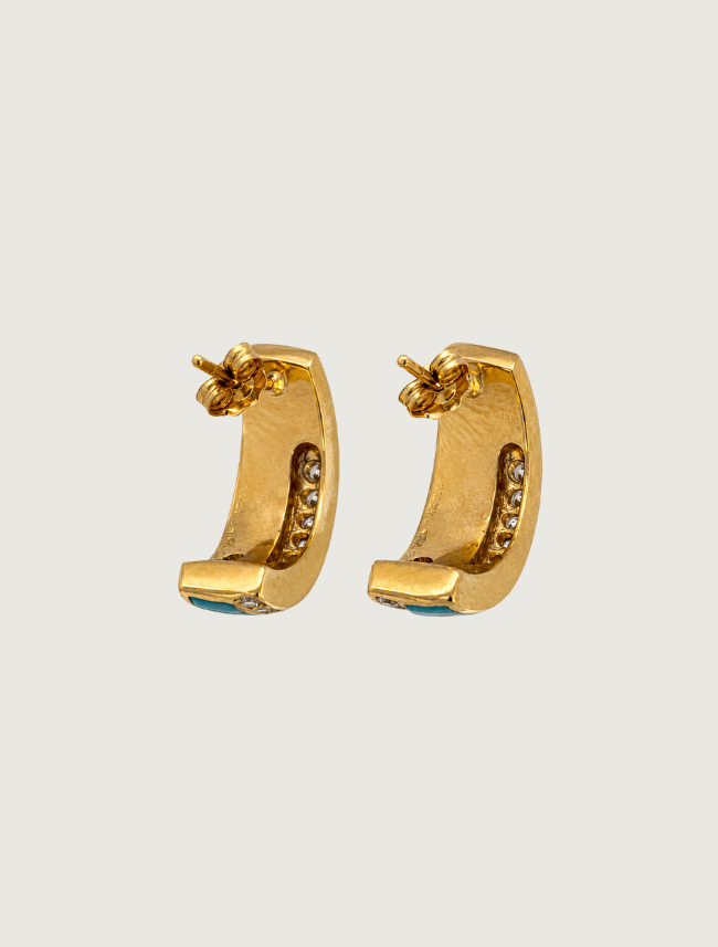 14K Yellow Gold Turquoise & Diamond Earrings