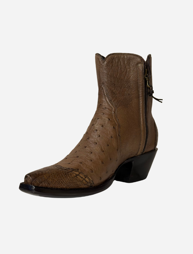 Stallion Ostrich & Caiman Zorro Ankle Boots in Mouse
