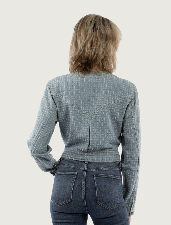 Scully Women's Light Blue Denim Cropped Snap Front Jacket