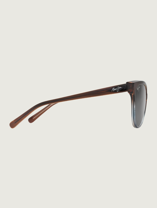 Maui Jim 'Olu'olu cat eye sunglasses in Translucent Dark Chocolate with Blue / Neutral Grey — side view