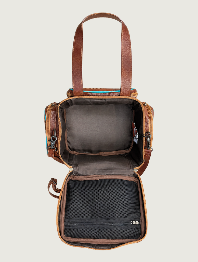 Mavericks Tooled Leather Lunch Box with Turquoise Trim