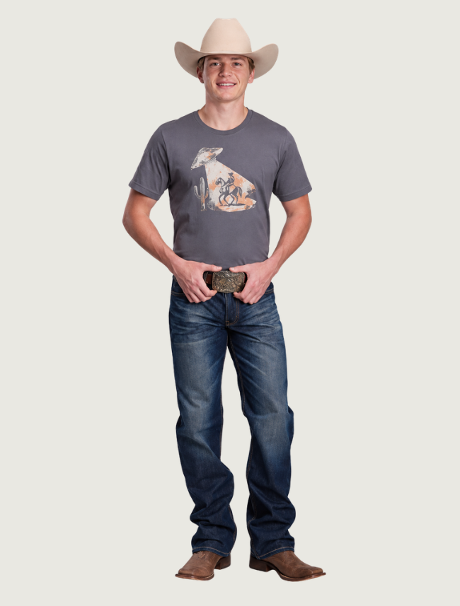 Tin Haul Unisex Charcoal Cowboy UFO Graphic T-Shirt