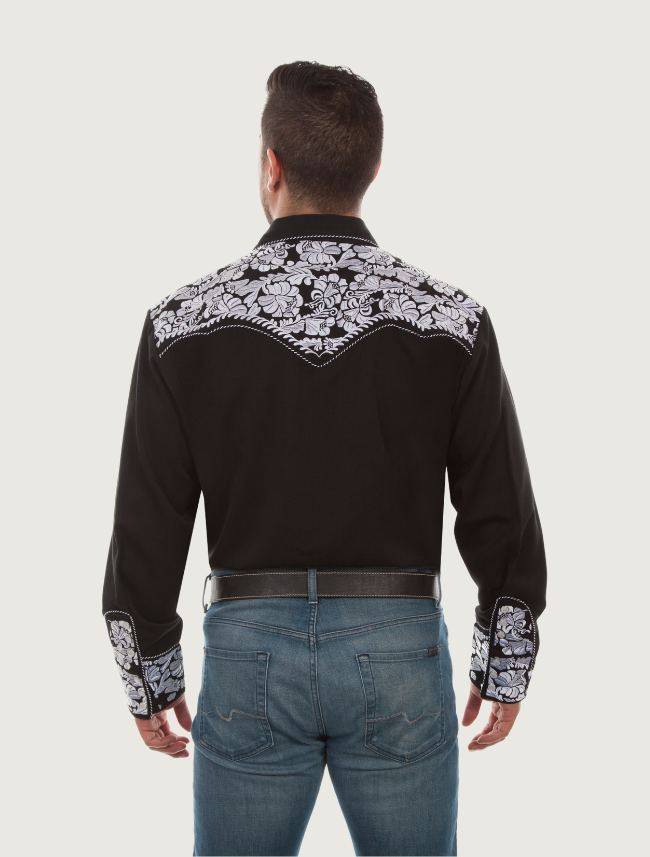 Scully Men's Floral Tooled Snap Front Shirt