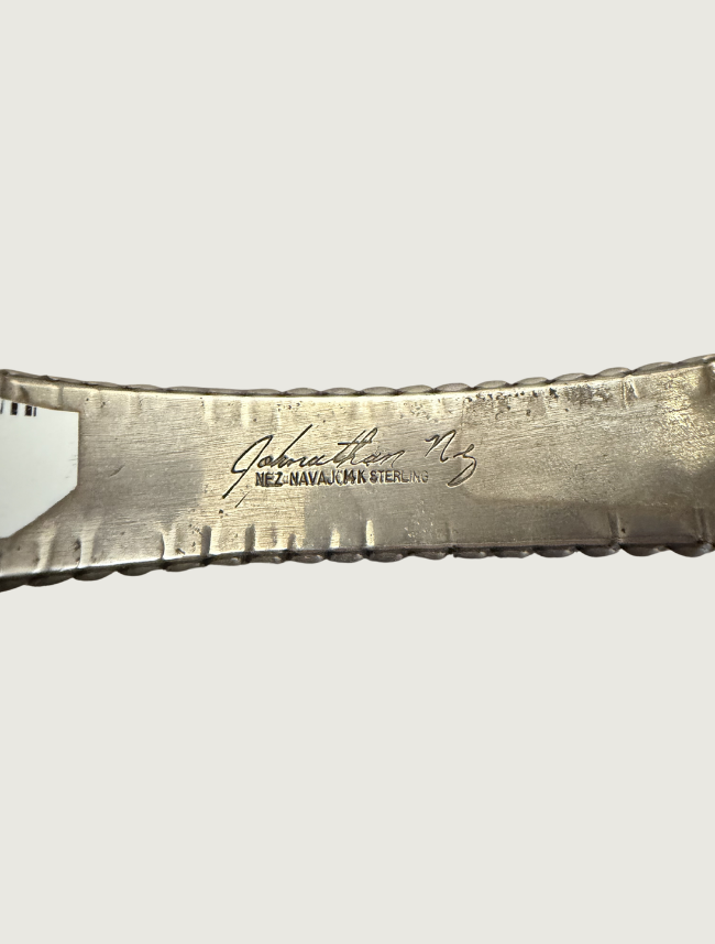 Detail of Johnathan Nez hallmark stamp — Navajo, Sterling Silver, 14K