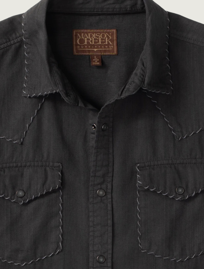 Madison Creek Branson Western Shirt in Black Denim