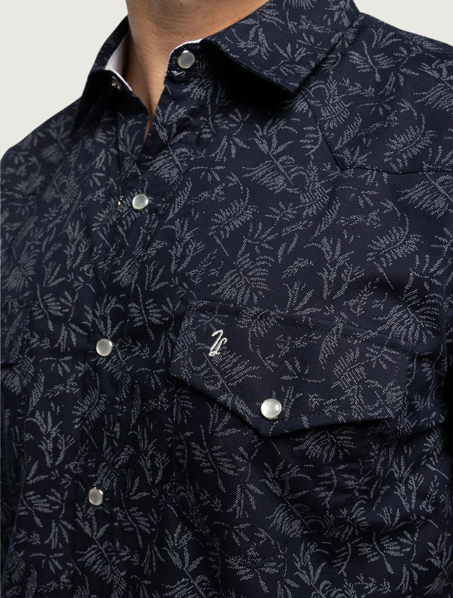 Tony Lama Navy Botanical Print Pearl Snap Western Shirt