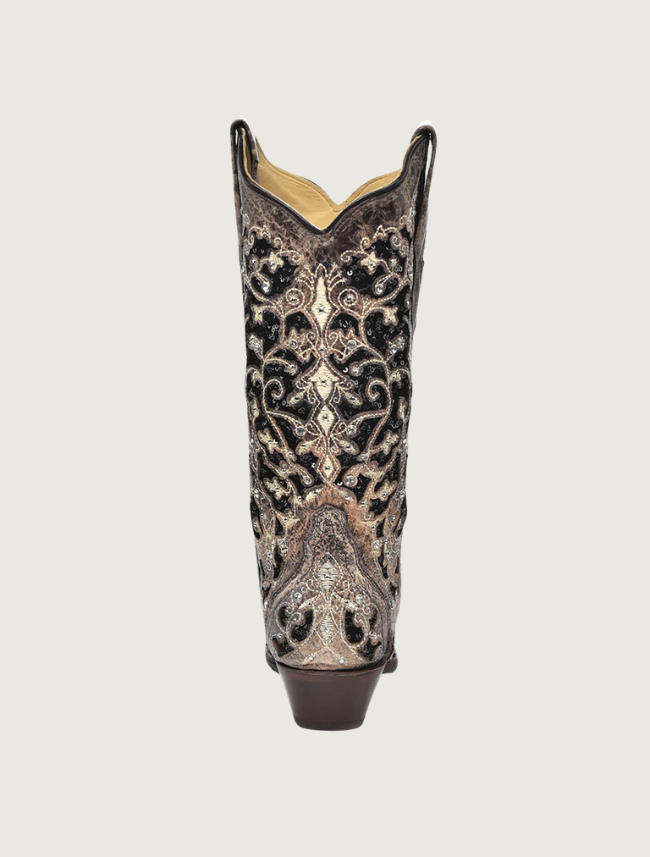 Corral Brown Cowgirl Boots with Black Glitter Inlay & Crystals