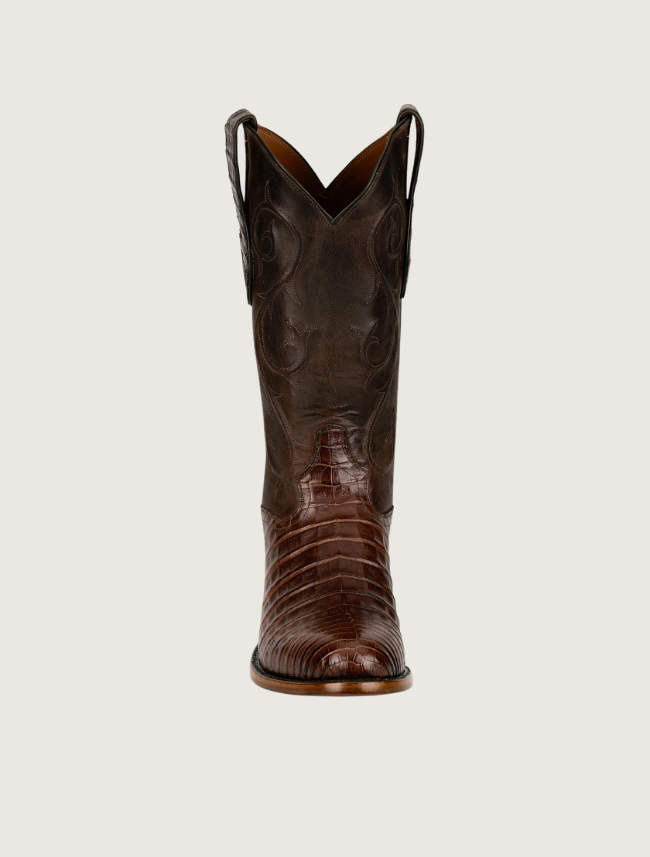 Tony Lama Agustin Brown Caiman & Cowhide Cowboy Boots, 13"