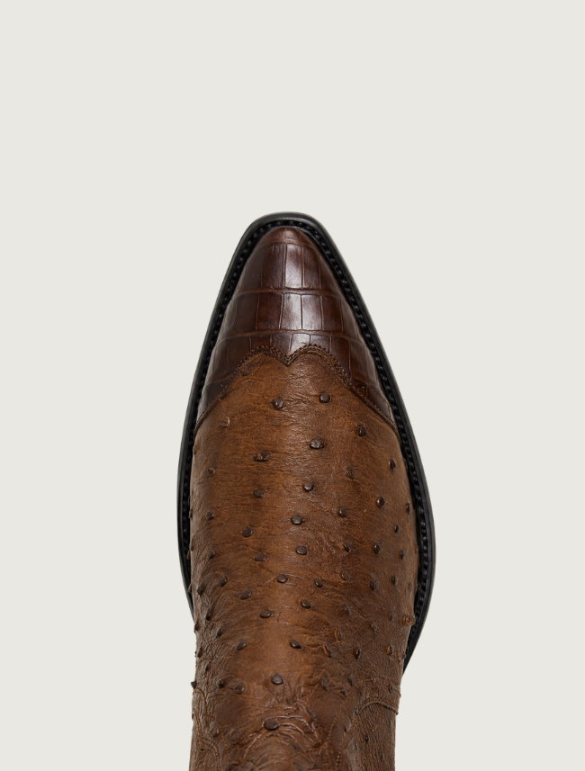 Stallion Ostrich & Caiman Zorro Ankle Boots in Kango Tobac