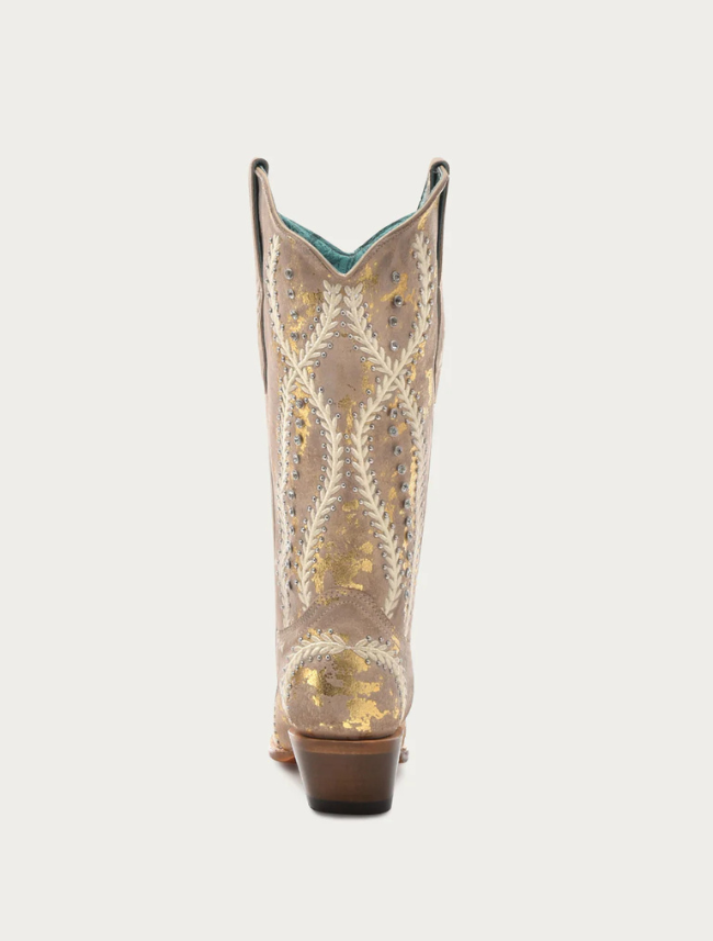 Corral Women's White Embroidery & Crystals Tan Cowboy Boots