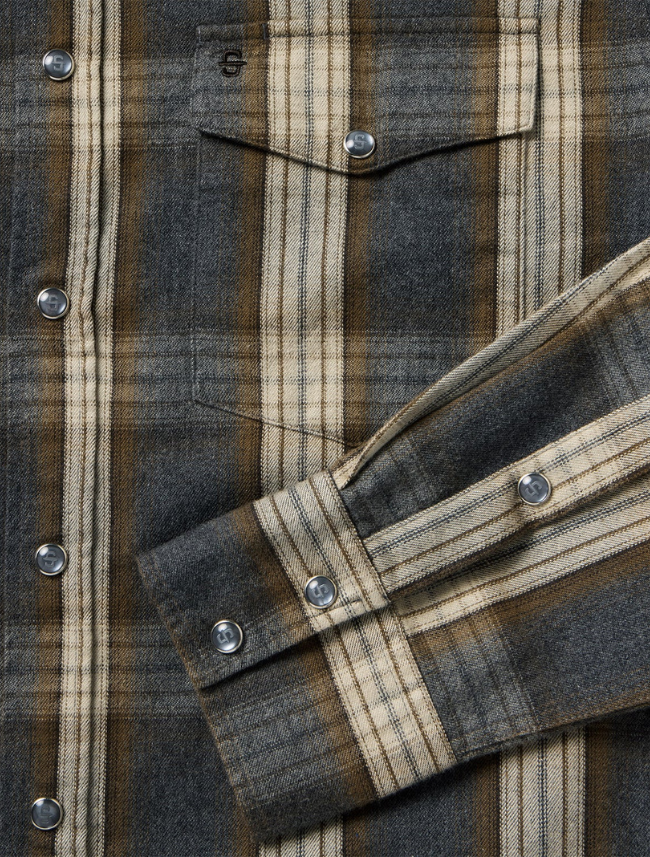 Stetson Brown & Grey Plaid Pearl Snap Western Shirt