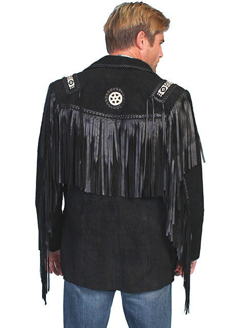 Men's Handlaced Leather Bead Trim Coat