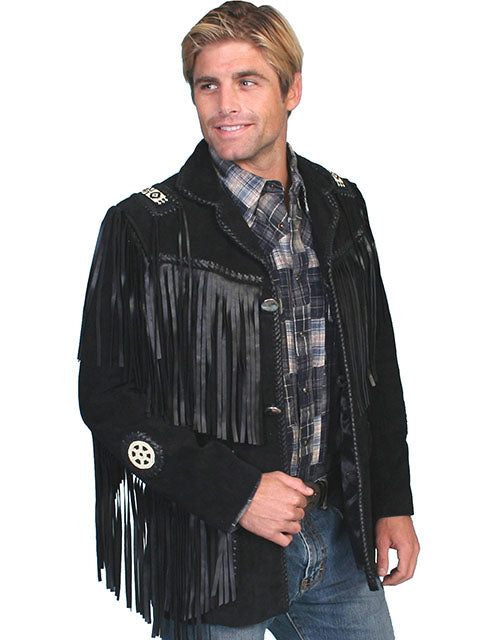 Men's Handlaced Leather Bead Trim Coat