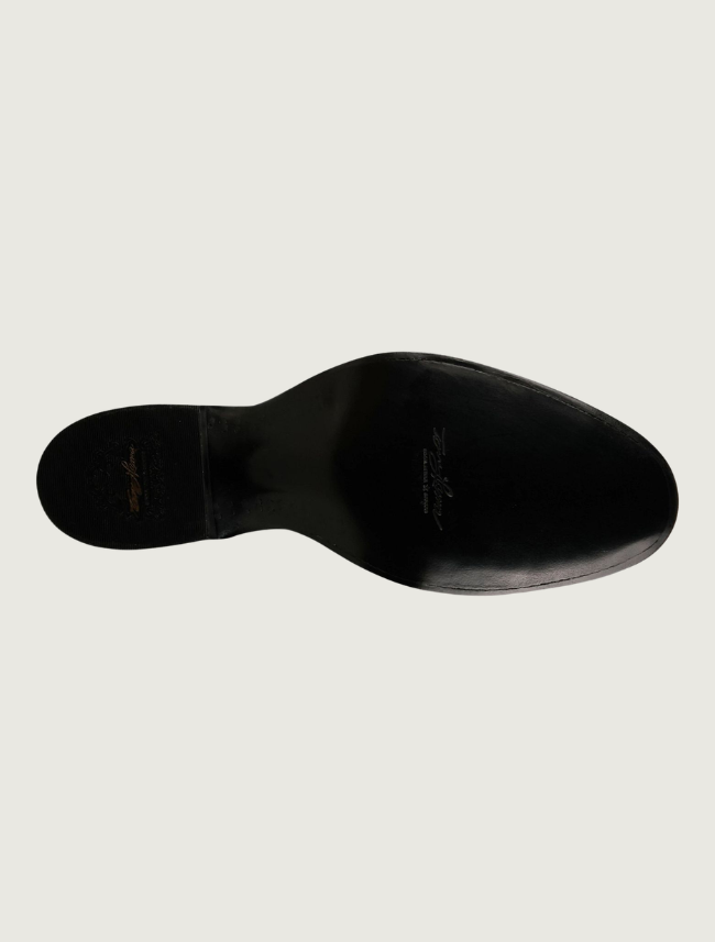 Tony Lama Agustin black caiman cowboy boot — sole view