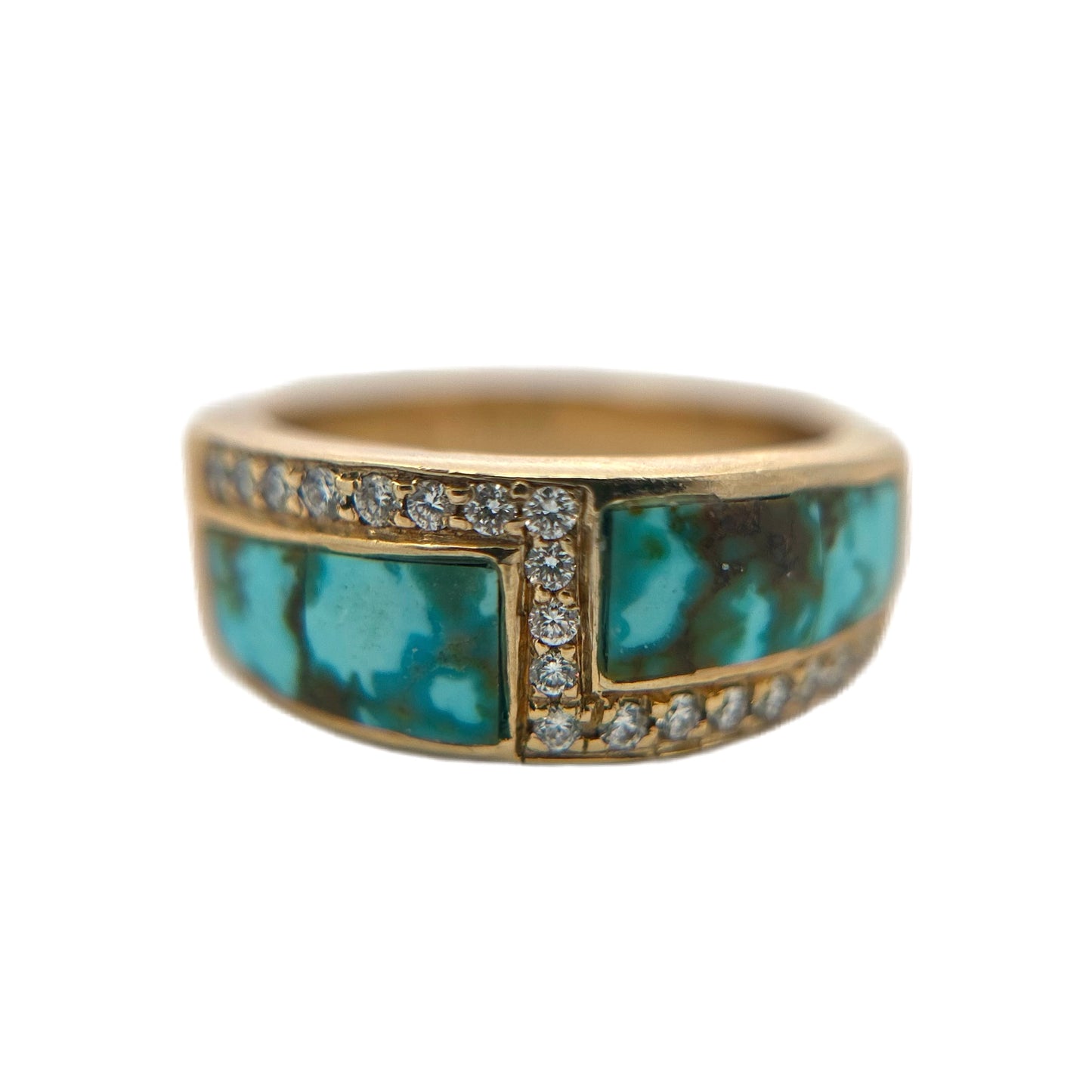 14K Yellow Gold Turquoise & Diamond Ring