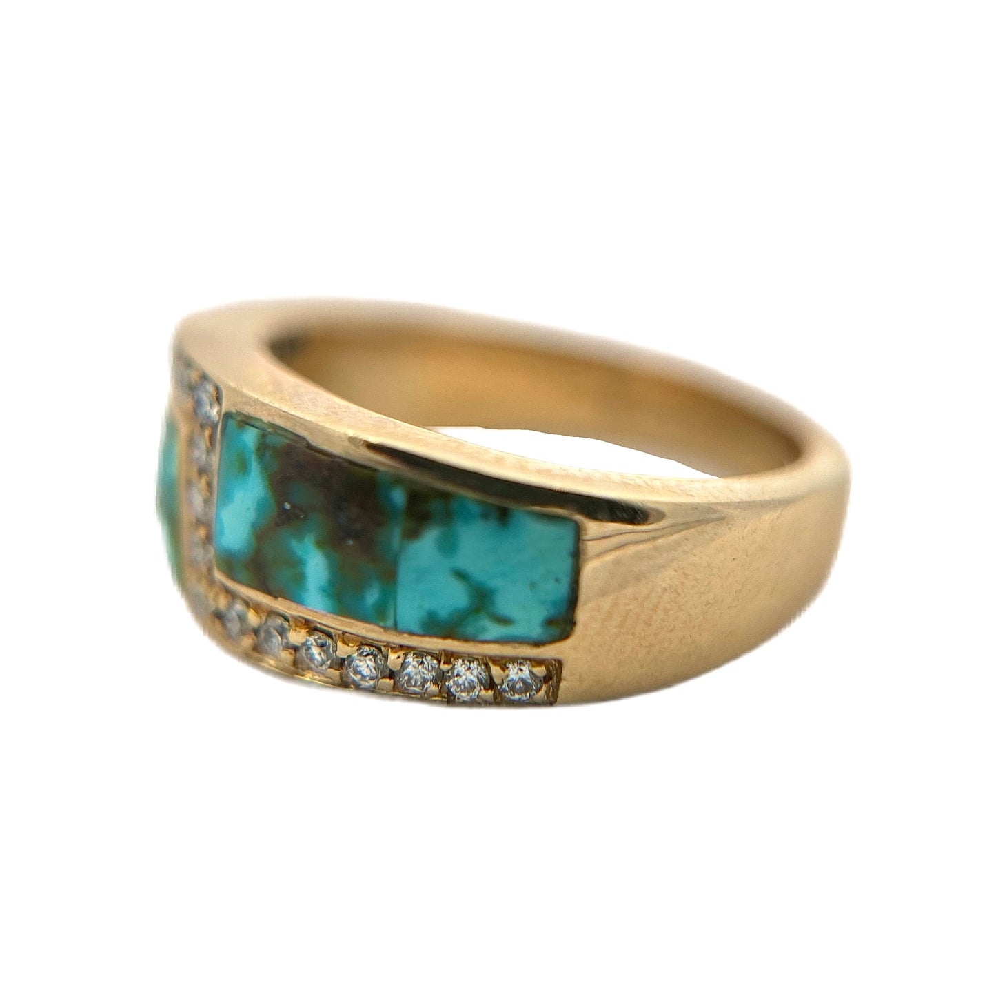 14K Yellow Gold Turquoise & Diamond Ring