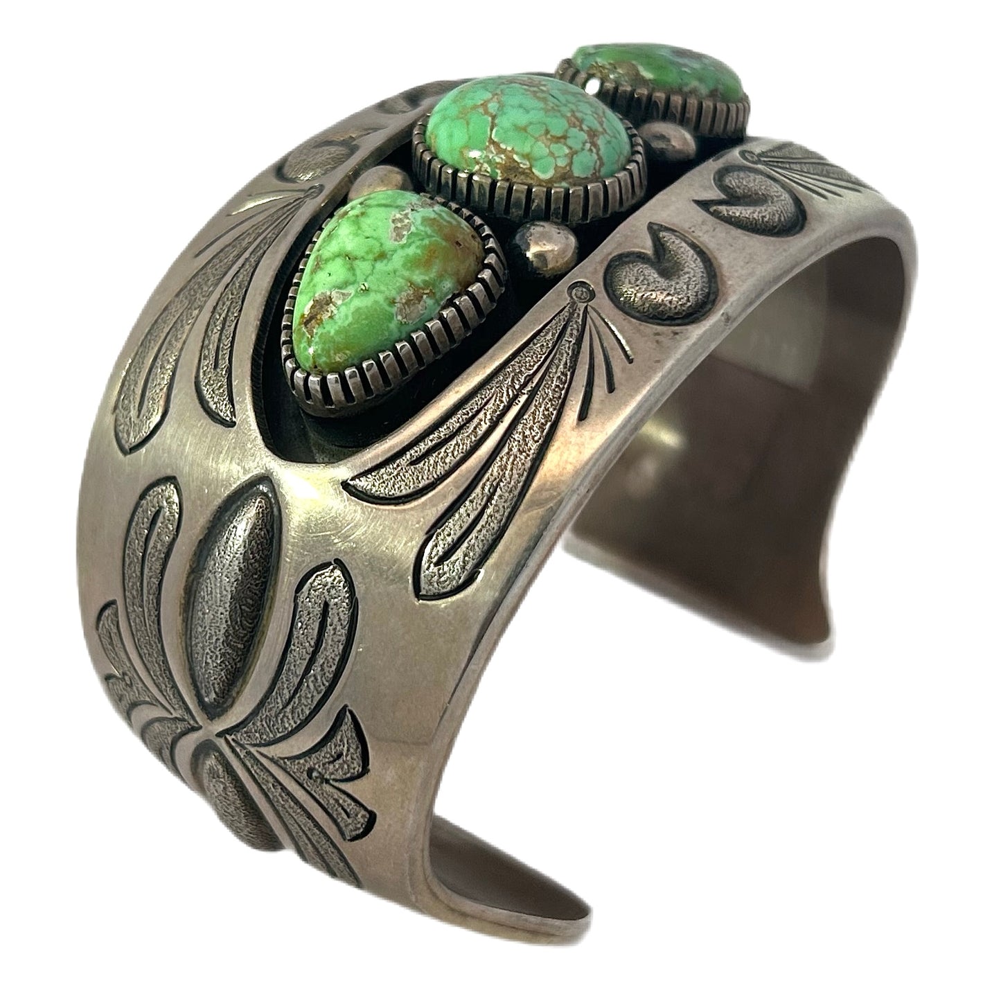 Mark Yazzie Sterling Silver Cliff Cuff Bracelet with Carico Lake Turquoise