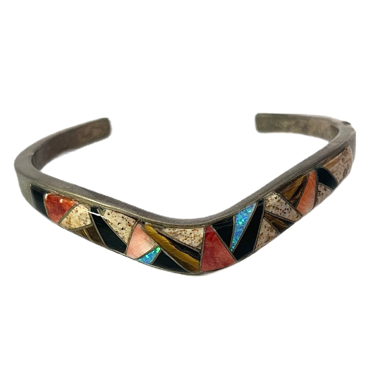 Ferris Sterling Silver Multi Inlay Cuff Bracelet, Native American Made