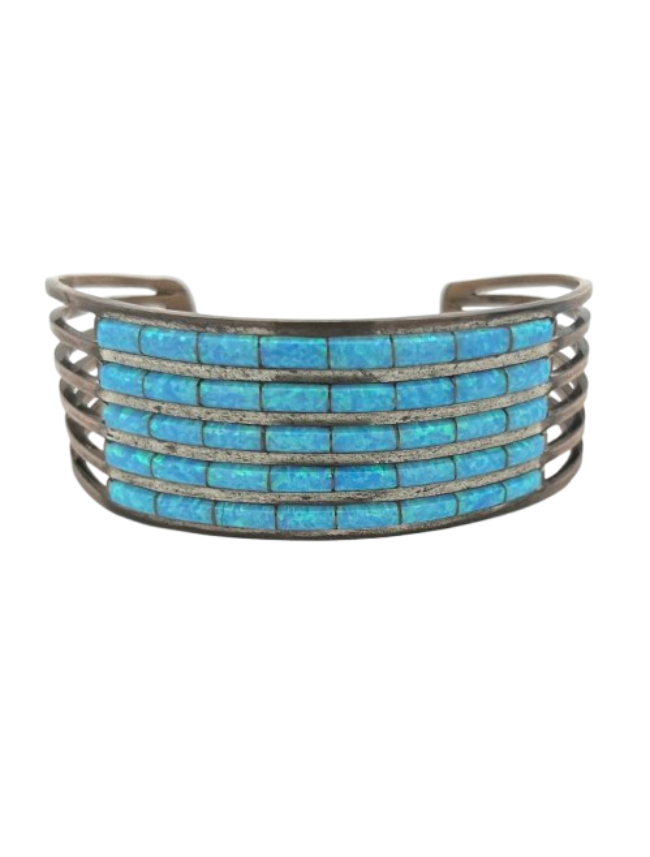 Front view of Ansom Wallace sterling silver opal cuff bracelet