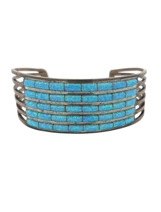 Front view of Ansom Wallace sterling silver opal cuff bracelet